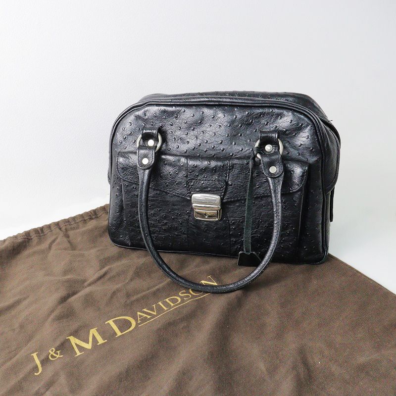 J&Mデヴィッドソン J&M DAVIDSON オーストリッチ型押し レザーボストンバッグ /ブラック 黒 大容量 ハンドバッグ【2400014065541】  - メルカリ