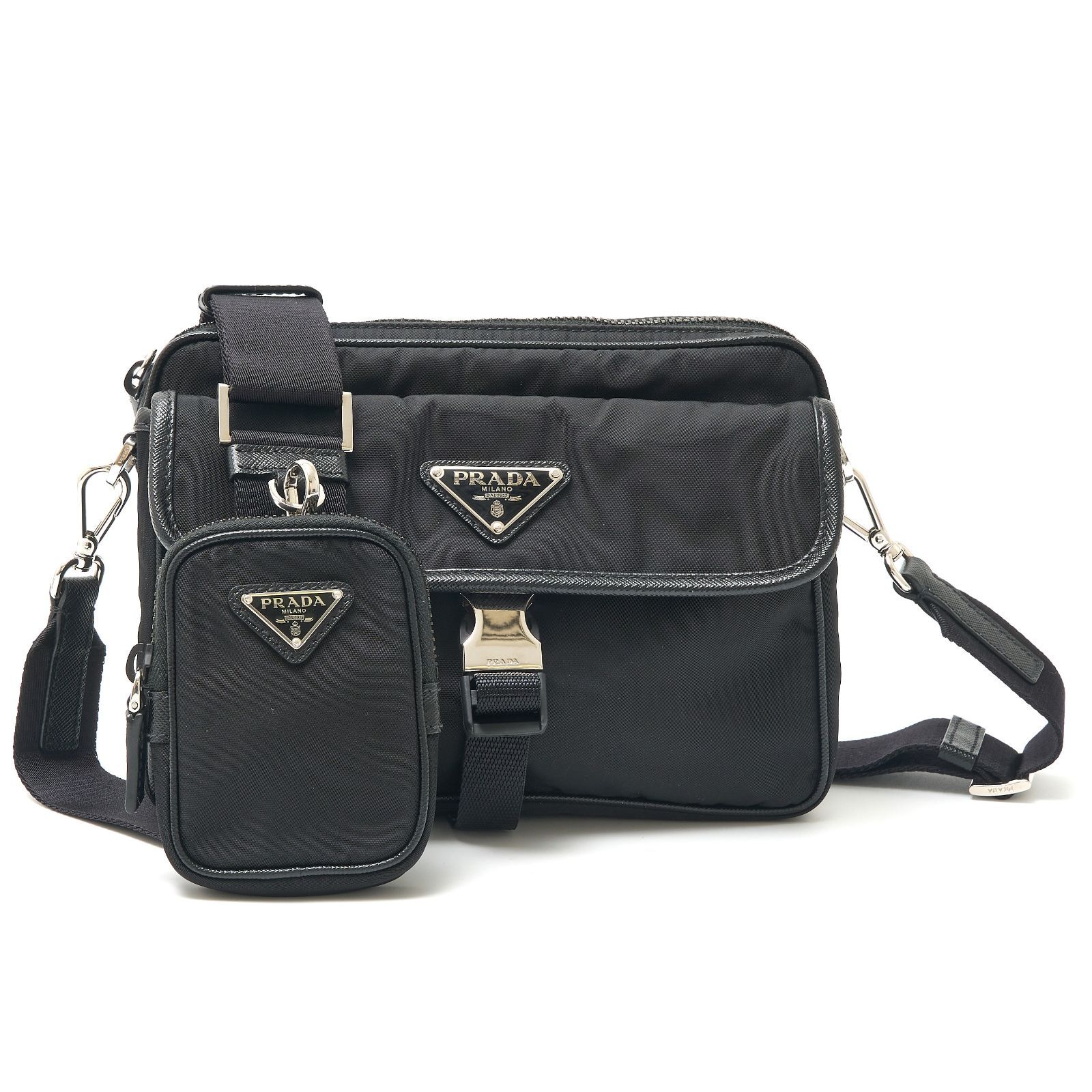 【美品✨】プラダ メッセンジャーバッグ ナイロン サフィアーノレザー 黒 PRADA プラダ Re-Nylon×サフィアーノレザー ショルダーバッグ