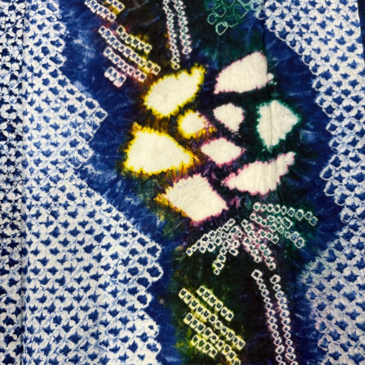 浴衣 身丈150.5cm 裄丈63cm S 絞り浴衣 花 藍色 綿 美品 名品 【中古  