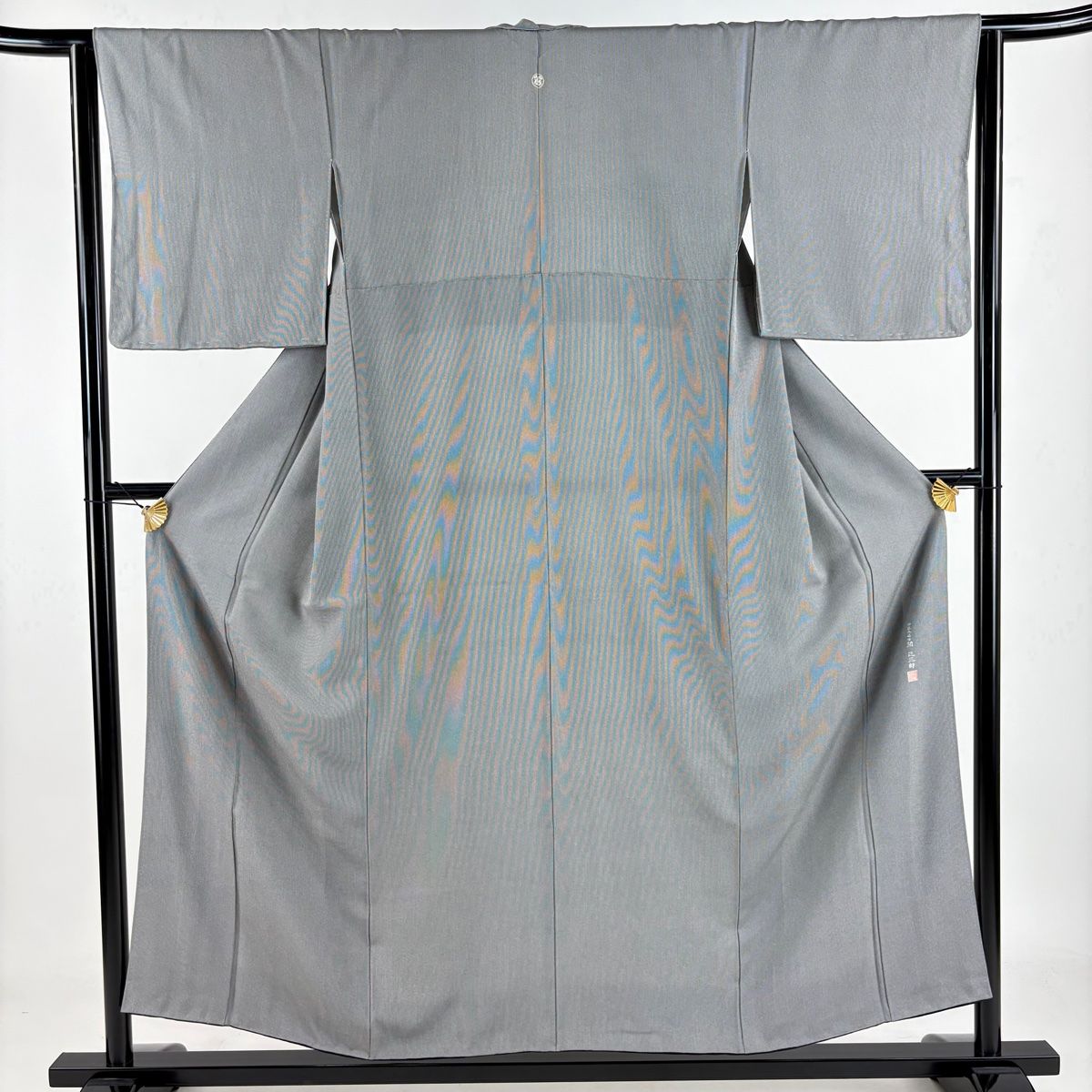 江戸小紋 身丈154.5cm 裄丈63.5cm S 袷 関正三郎 落款 万筋 灰色 正絹 名品 一つ紋