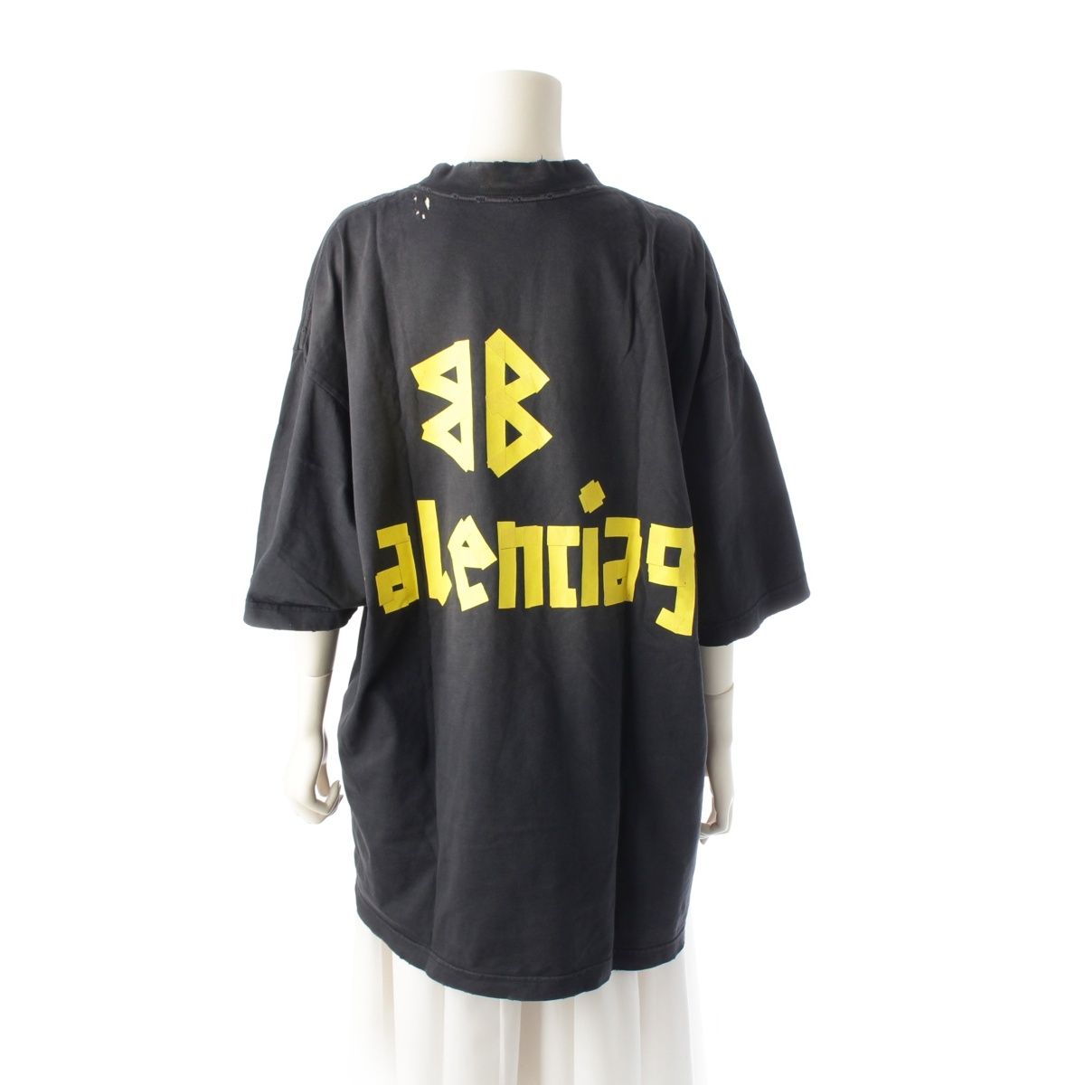 売れ筋商品|||バレンシアガ 23年 コットン NEW TAPE TYPE テープロゴ 半袖Ｔシャツ 739784 チャコール グレー イエロー L【中古】 バレンシアガ 23年 コットン NEW TAPE TYPE テープロゴ 半袖T