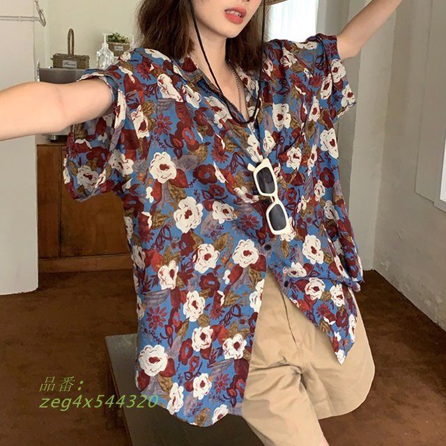 花柄シャツ レディース 半袖 柄 ブラウス レディース プリント カジュアル 韓国ファッション 総柄シャツ 夏 ゆったり 羽織り 春 花柄 zeg4x544320