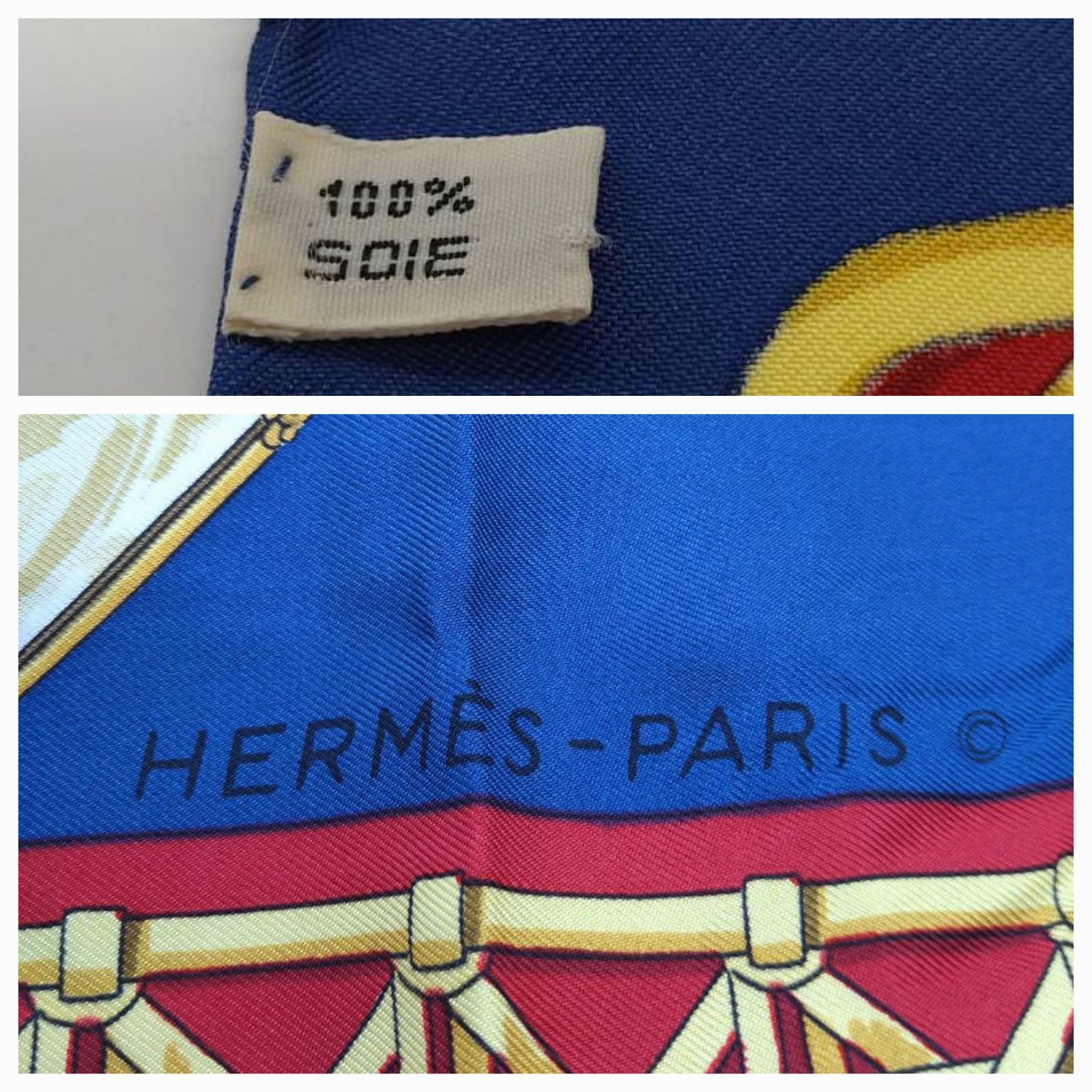 良品】HERMES エルメス カレ 90 馬車のランタン スカーフ ブルー  