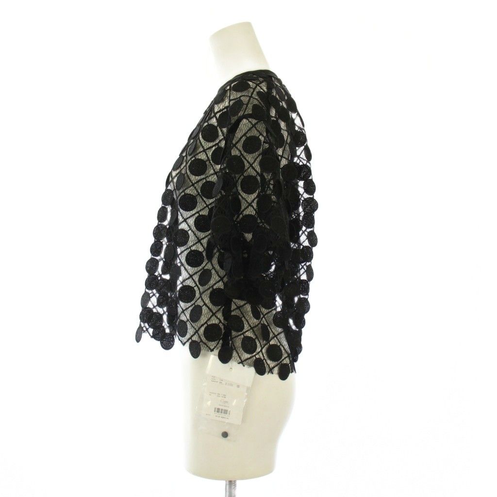 シーニュ cygne jamin レーストップス カットソー シアー シースルー 半袖 クルーネック ショート丈 F 黒 ブラック BB