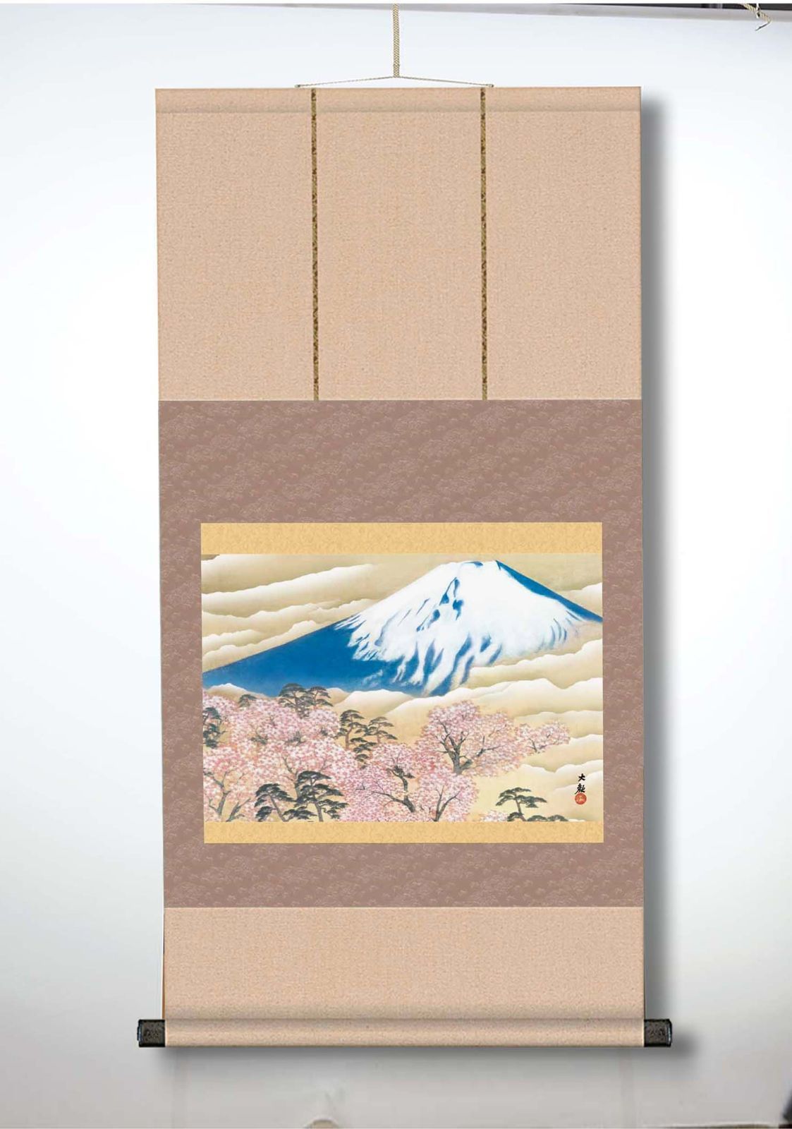 横山大観 霊峰富士掛軸(尺三) 卸売 冨士と桜図