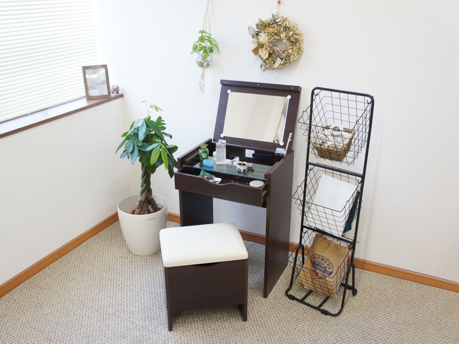 AFC1009379 ドレッサー スツール付 鏡台 化粧台 ミラー 鏡 デスク