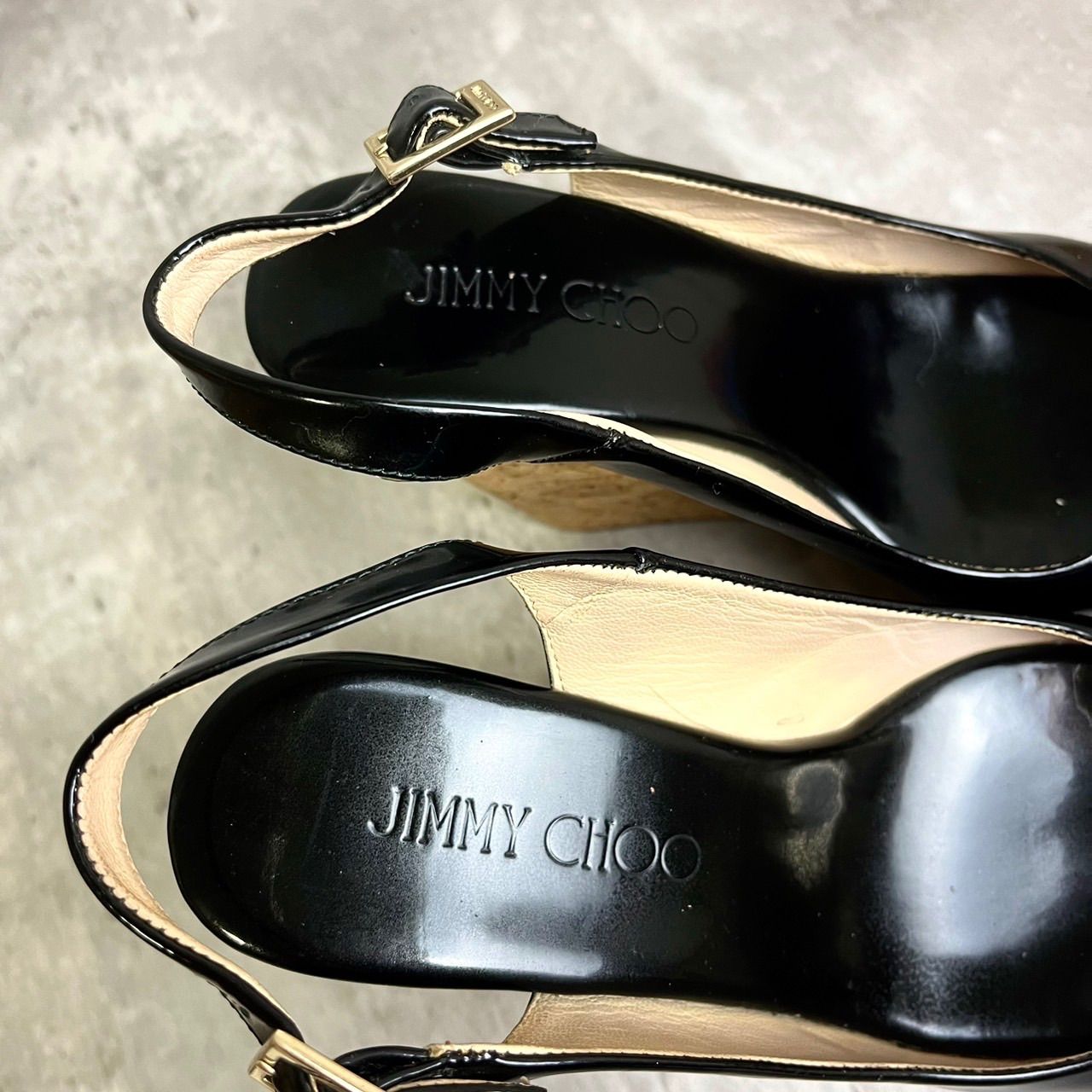 極美品✨】JIMMY CHOO サンダル ウェッジソール エナメル 黒 36 JIMMY