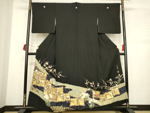 平和屋着物□豪華黒留袖 作家物 駒刺繍 天井花鳥文 金彩 さが美扱い