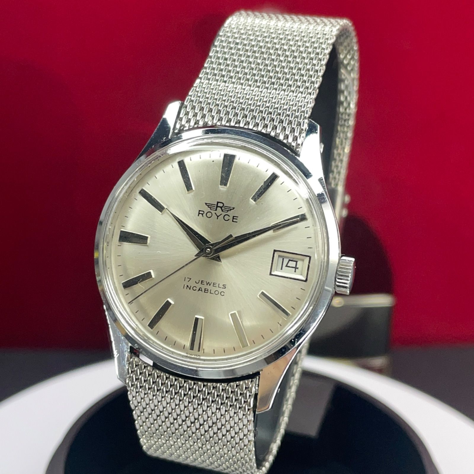 希少 未使用 60s ROYCE (ロイス) スイス製 手巻 腕時計 ☆OH済 レア デッドストック 未使用 60s LUNARIS スイス製