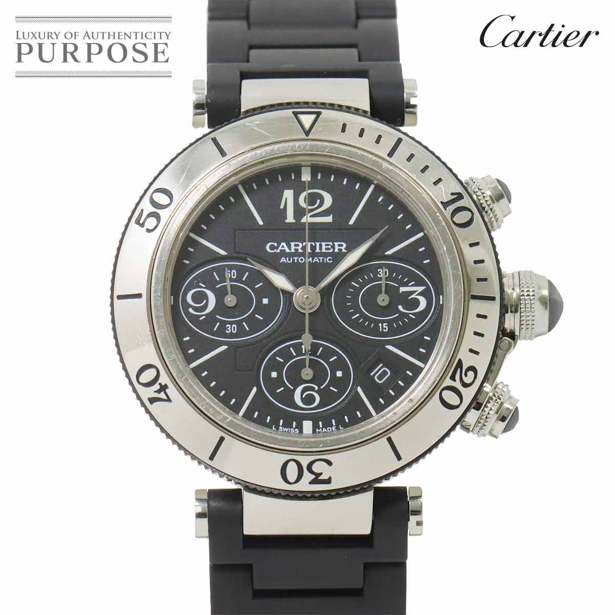 カルティエ Cartier パシャ シータイマー クロノグラフ W31088U2 メンズ 腕時計 デイト ラバー 自動巻き Pasha Seatimer 90293822