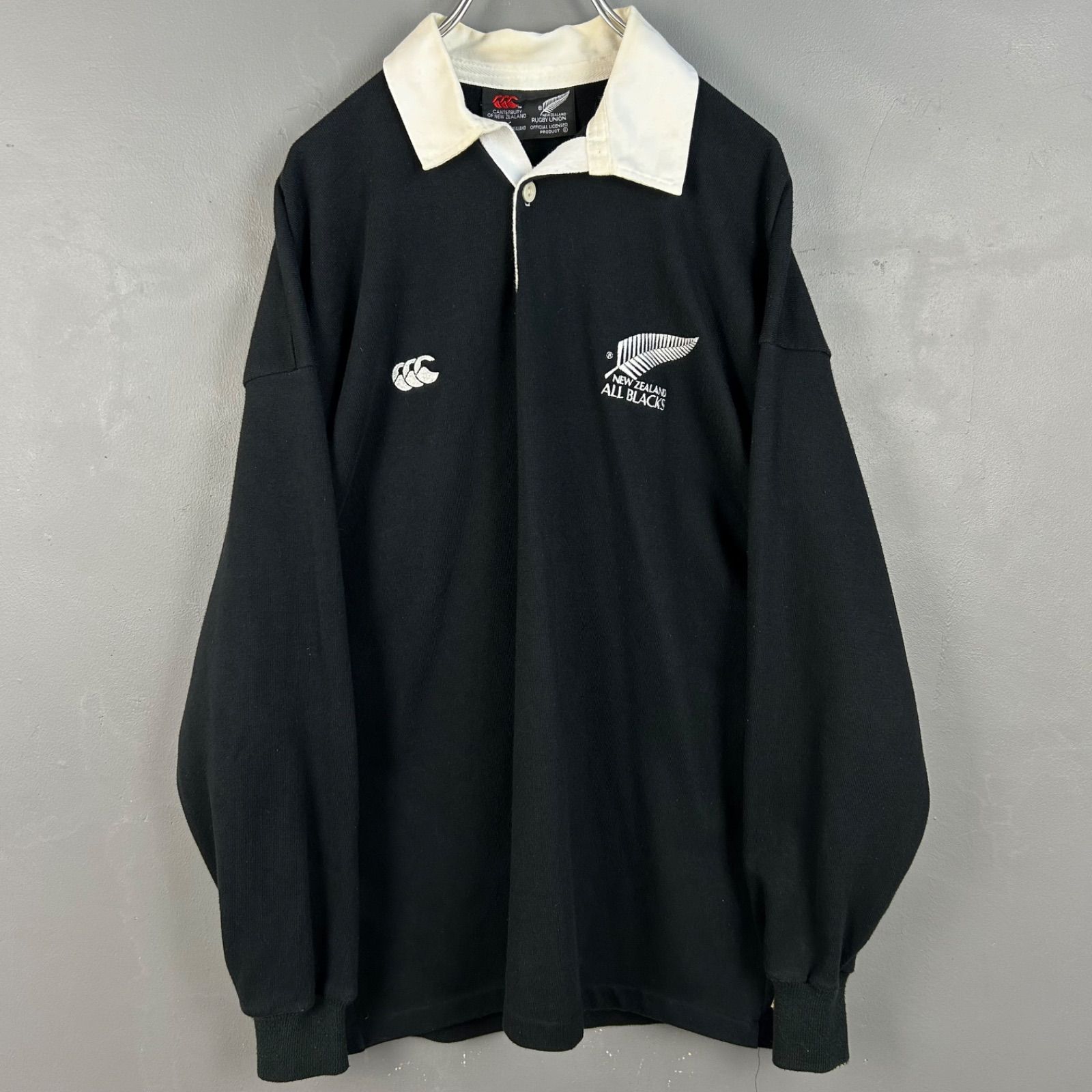 ニュージーランド製 90s Vintage Canterbury RUGBY ALL BLACKS カンタベリー オールブラックス 長袖 ラガーシャツ  ブラック 黒 刺繍 ヴィンテージ メンズ M - メルカリ