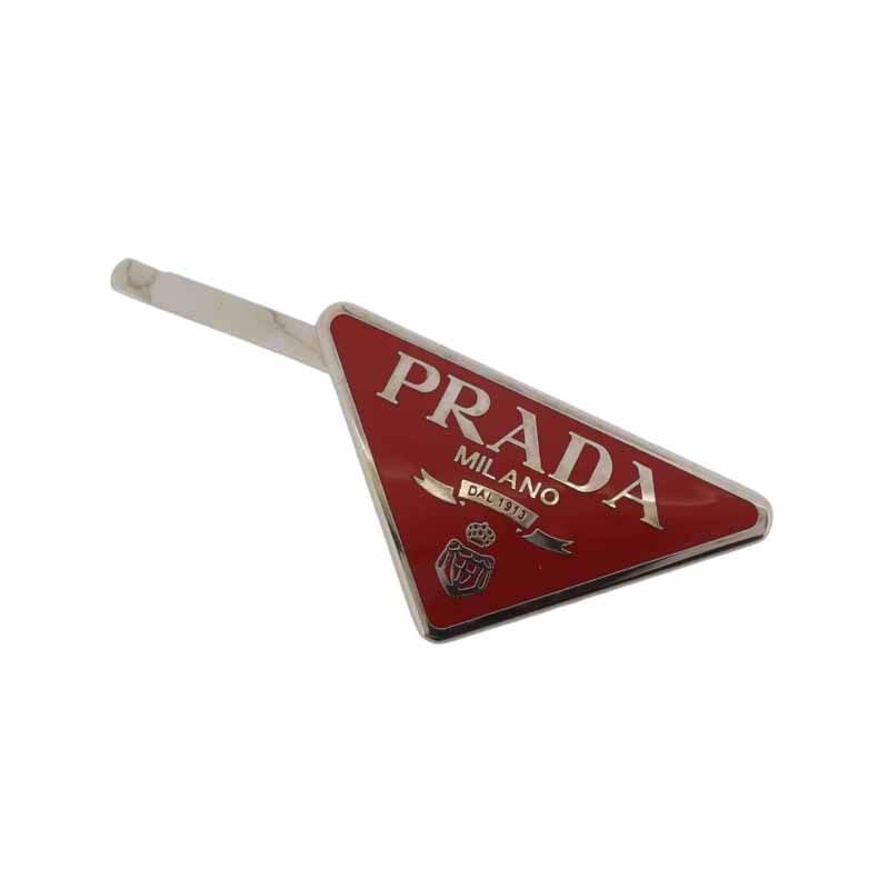プラダ|PRADA ヘアクリップ トライアングルロゴ ヘアピン レッド×シルバー サイズ ユニセックス表記なし