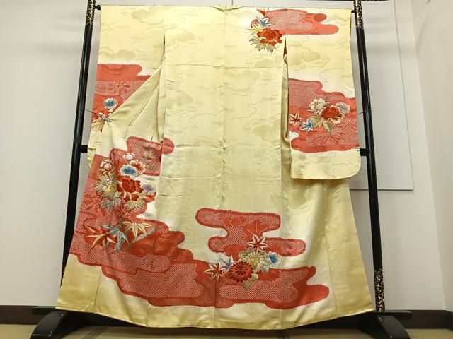正絹振袖‼️金彩 刺繍 花模様 雪輪 霞 和装 着物 f520791284b5125ac511d23cae8b0f