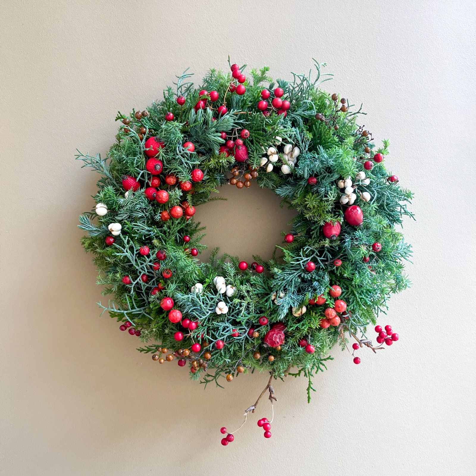 赤い実のクリスマスリース ドライフラワー