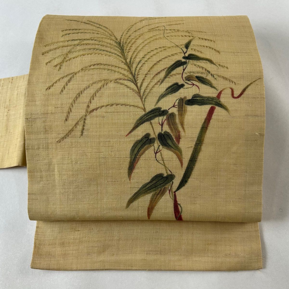 名古屋帯 名品 葉柄 ベージュ 正絹