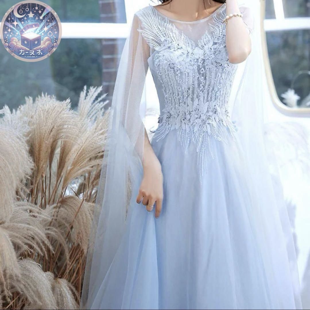 未着用 ウェディングドレス チュール 花モチーフ ロングドレス XS