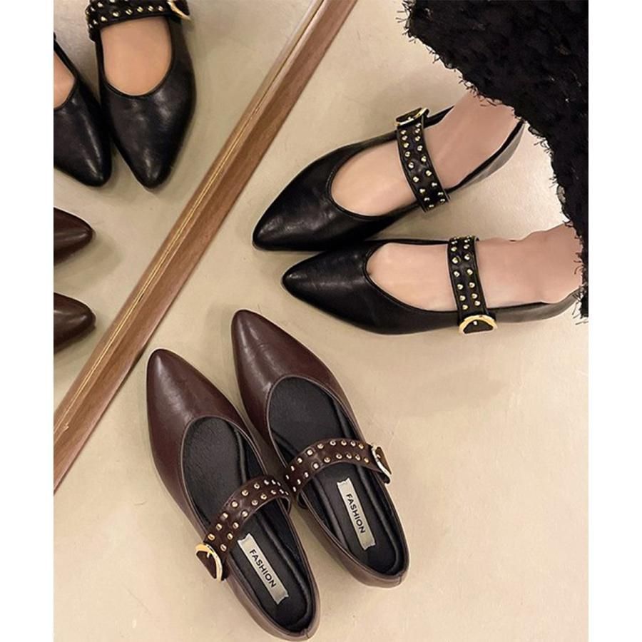 スタッズ付きメアリージェーンパンプス浅口 zz0225318d915