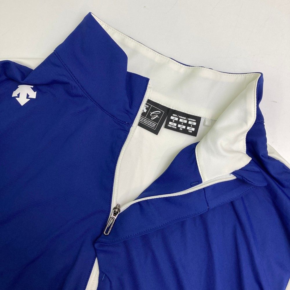 サイズ：O DESCENTE GOLF デサントゴルフ  ハーフジップ 長袖Tシャツ バイカラー ブルー系 [240101443807] ゴルフウェア メンズ ストスト サイズ：O DESCENTE GOLF デサントゴルフ ハーフジップ 長袖T