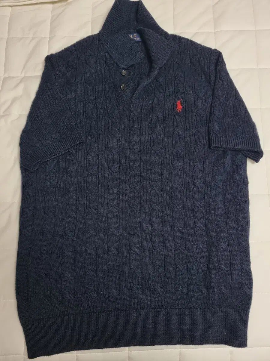 最新 ポロラルフローレン ネイビー ケーブル 半袖 ニット M