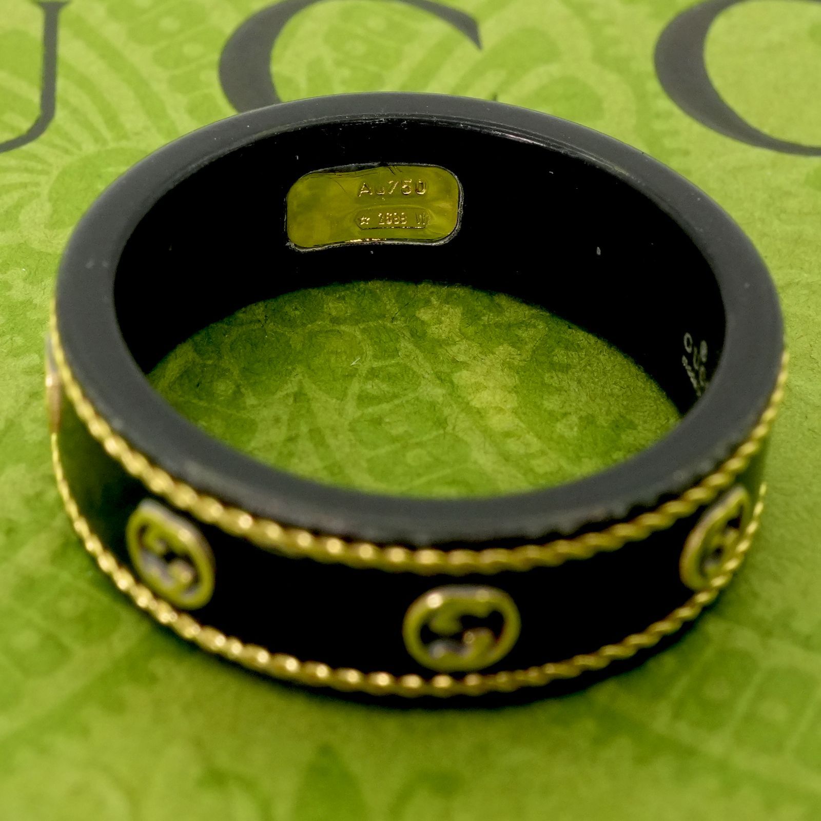 18号 グッチ インターロッキング ブラック アイコン リング/24-4303