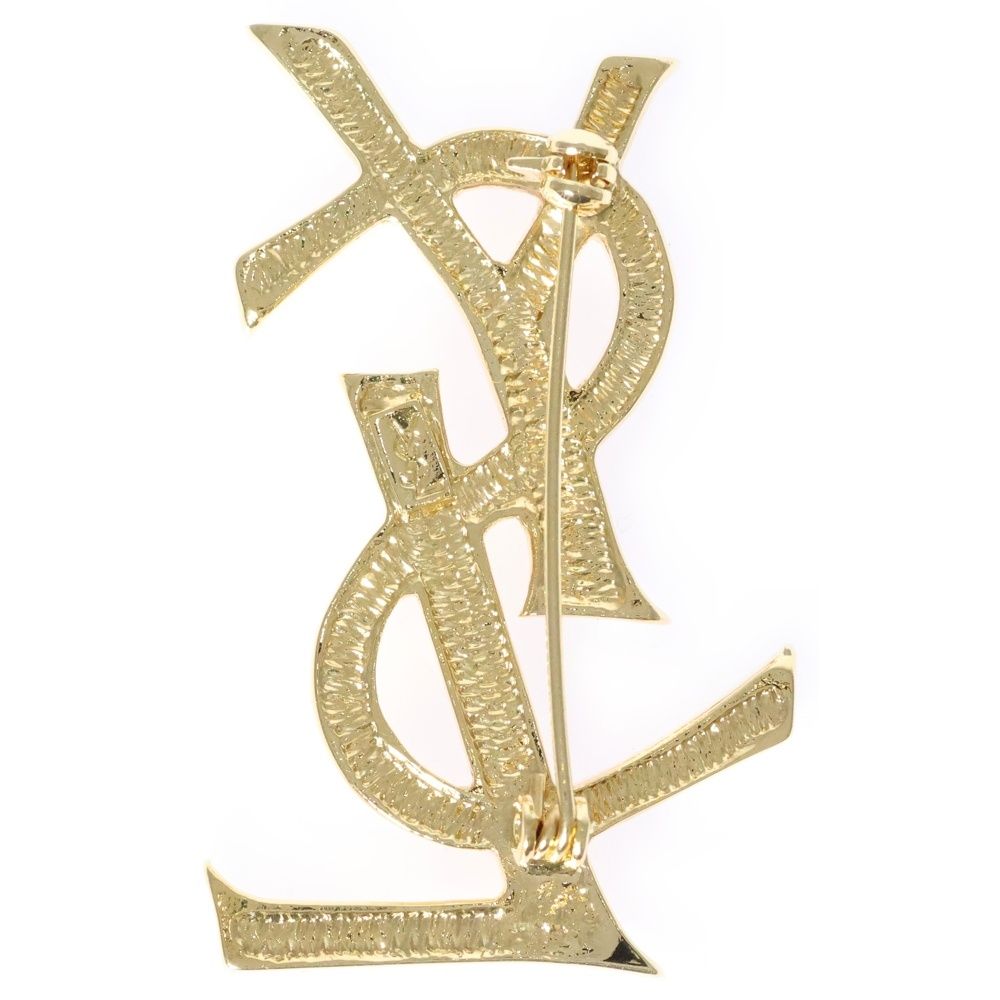 YVES SAINT LAURENT イヴサンローラン YSL ラインストーン カサンドラロゴ ピンバッジ ブローチ ゴールド GP