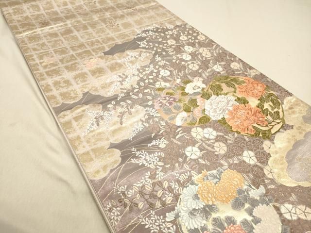 平和屋着物◎六通柄袋帯 唐織 花丸文 金糸 正絹 逸品 DAAO9236bc 平和屋着物◎六通柄袋帯 唐織 花丸文 金糸 正絹 逸品 DAAO9236bc
