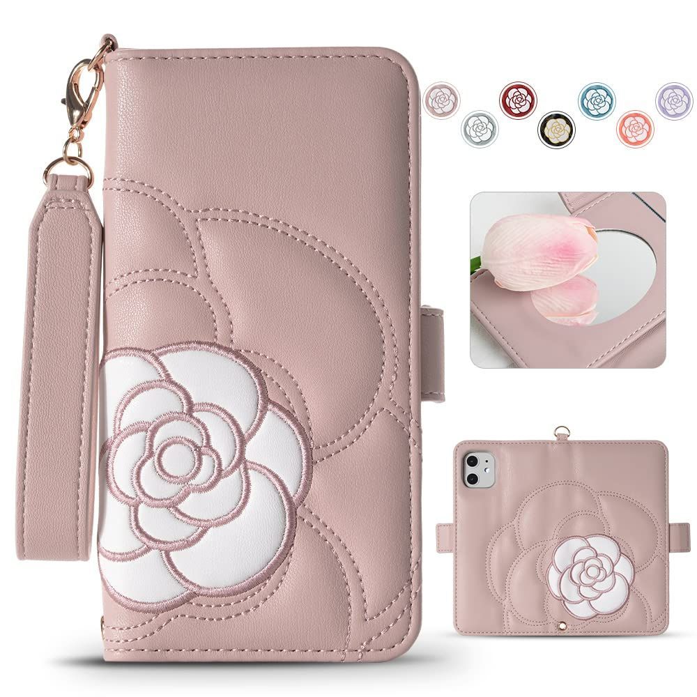 【人気商品】女性 ケース iPhone iPhone 12Pro 手帳 手帳 ケース ケース シンプル ケース お洒落 山茶の花 手帳型 刺繍 手帳型 アイフォン アイフォン 12Pro ケース 12 カード収納 12 あいふぉん 12 12 