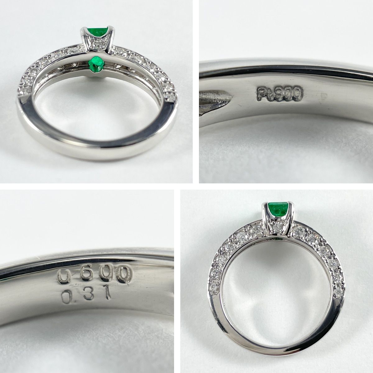 Pt900 天然エメラルド 0.600ct ダイヤモンド 0.31ct リング