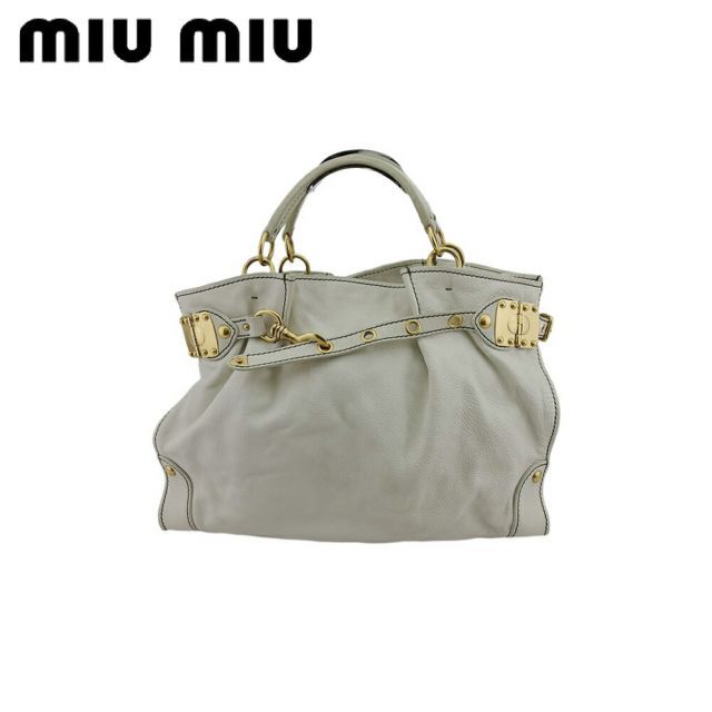 ミュウミュウ トートバッグ トート ハンド バッグ レディース ゴールド金具 ホワイト 白 ゴールド レザー miu miu T22493