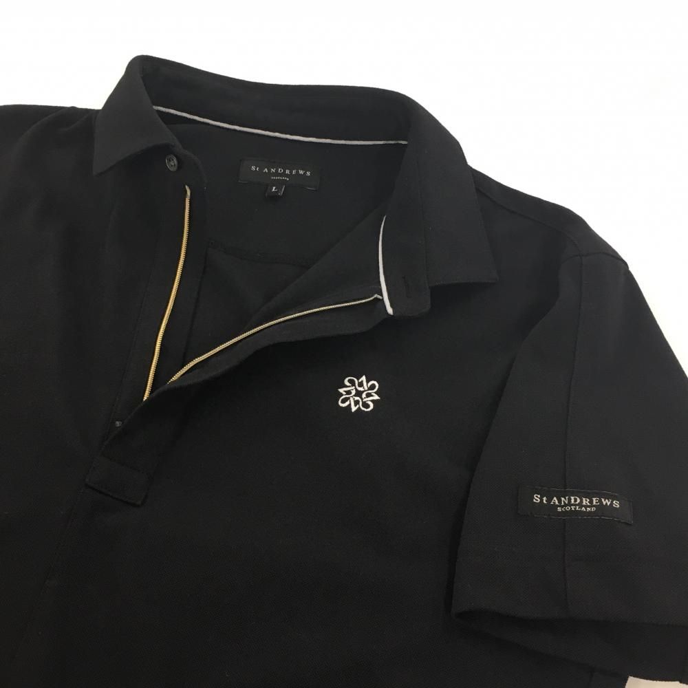 美品】セントアンドリュース 半袖ポロシャツ 黒 ロゴ刺しゅう ハーフ