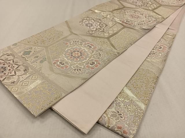 平和屋着物◎六通柄袋帯 唐織 亀甲花文 金銀糸 正絹 逸品