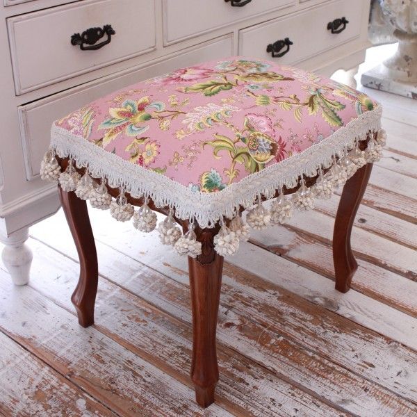 美品】イタリア製 猫脚 木製スツール オットマン 花柄 ロココ調