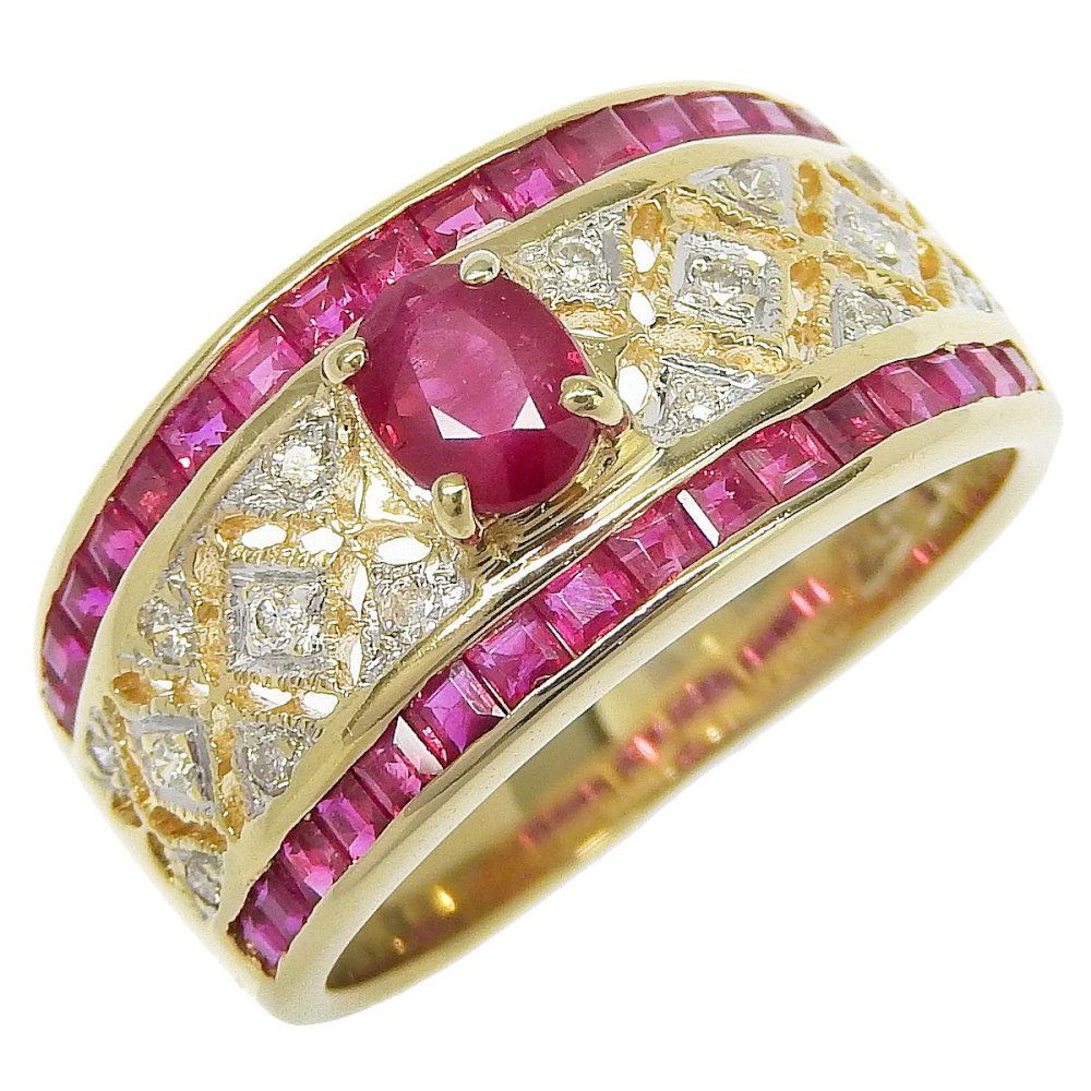 10号】ダイヤ×ルビー リング K18YG