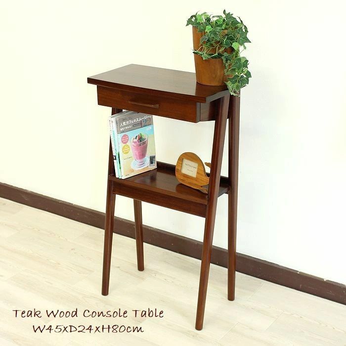 コンソールテーブル 玄関 花台 チーク 無垢 フラワースタンド 引出しつき 45x24x80cm コンパクト スリム おしゃれ ディスプレイ 加湿器スタンド 玄関 飾り棚 スッキリ 小さめ FUR-0033