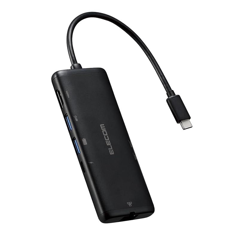 エレコム USB-C ハブ ドッキングステーション 7in1 PD対応 100W LANポート HDMI 4K60Hz 高速データ転送 5Gbps SD/microSD ブラック DST-W02