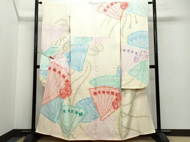 平和屋着物●豪華振袖　絞り　檜扇花文　正絹　逸品　CAAU9670vf 平和屋着物○豪華振袖 絞り 檜扇花文 正絹 逸品 CAAU9670vf