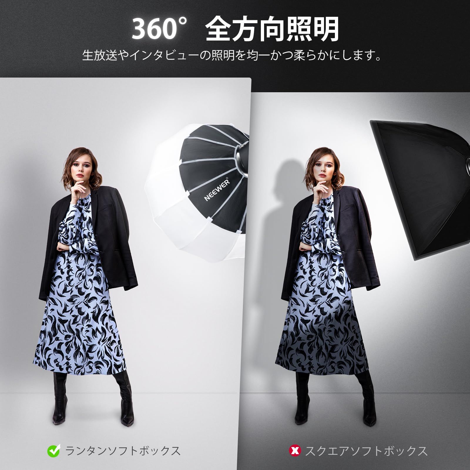  NEEWER 35 90 cm ランタンソフトボックス ワンステップクイックリリース 360°ライトディフューザー スカート付き Bowensマウント CB 60 100 150ビデオライト用 Aputure Light 600 d Amaran 6 ミニスタジオ カメラアクセサリー