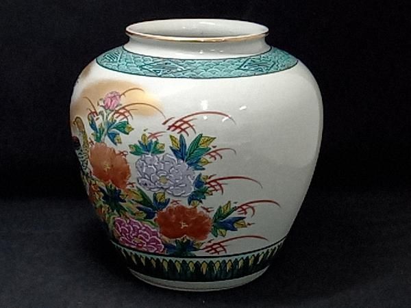 九谷焼 光峰 花詰 金彩色絵 花生け 飾壺 共箱 昭和レトロ 九谷焼 光峰 花詰 金彩色絵 花生け 飾壺 共箱 昭和レトロ 九谷焼