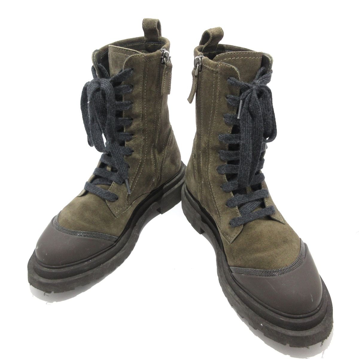 BRUNELLO CUCINELLI ブルネロクチネリ ショートブーツ 36 レディース - ダークブラウン×シルバー チェーン