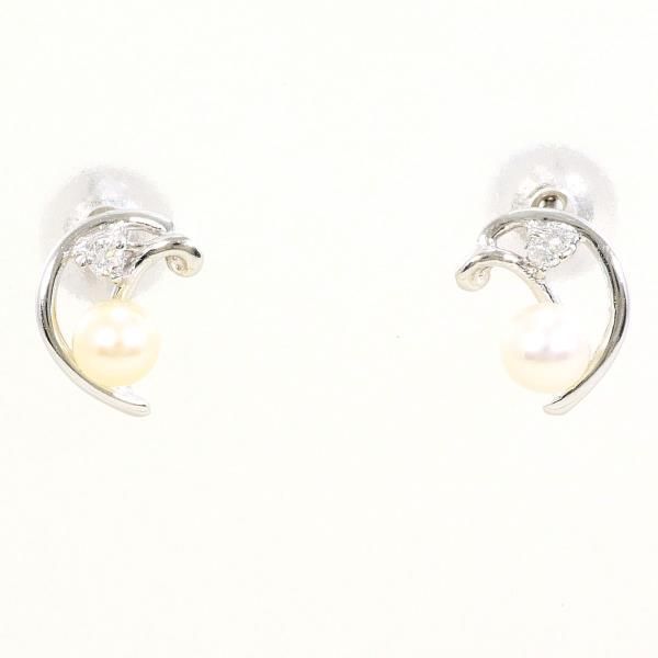 K18WG ピアス earrings パール 真珠 ダイヤ 0.01 ×2 総重量約0.6g