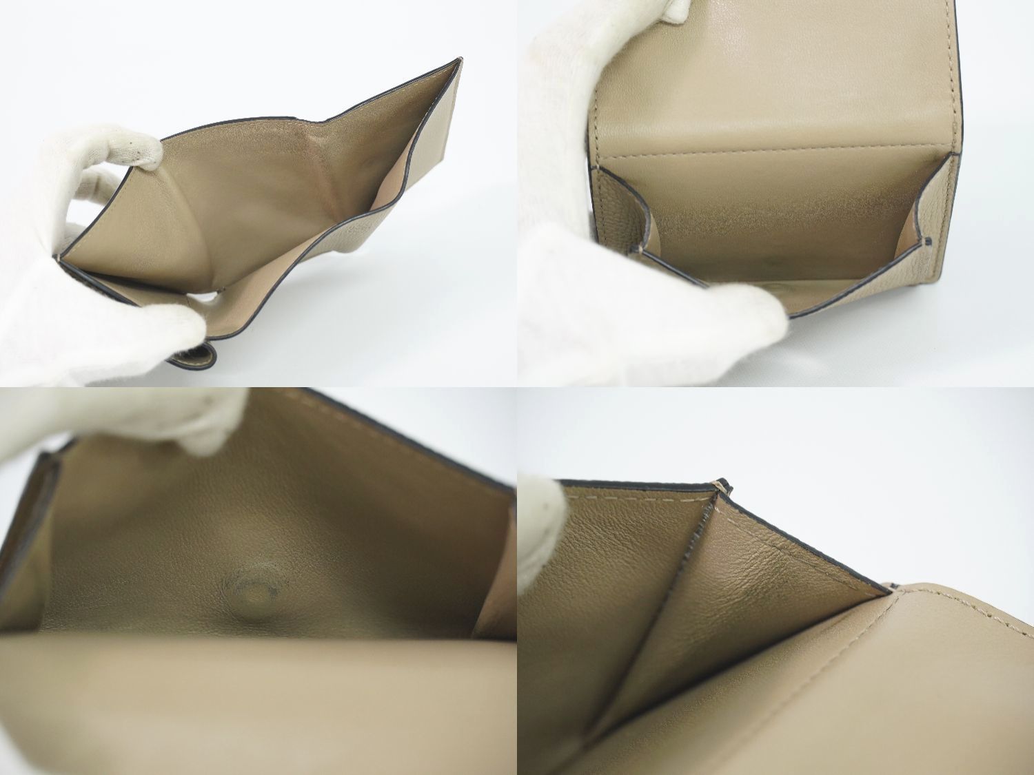 本物 ロエベ LOEWE アナグラム トライフォールド 折財布 コンパクトウォレット レザー グレーベージュ 062144 Anagram 財布 ウォレット 中古 本物 ロエベ LOEWE アナグラム トライフォールド 折財布 コンパクト