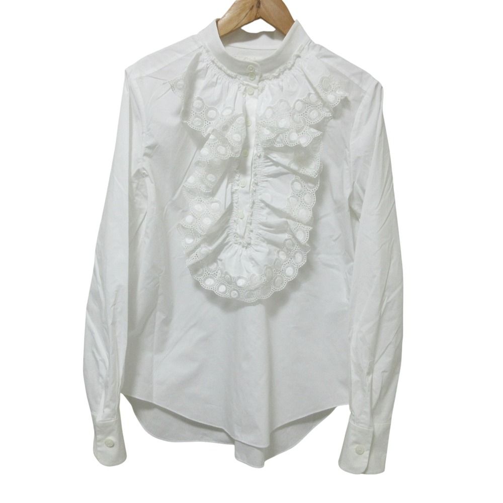 良品 Chloe クロエ 長袖 レースフリル ドレスシャツ ブラウス 34