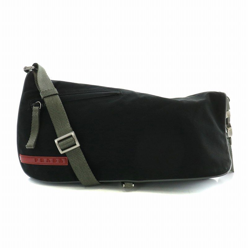 PRADA SPORT プラダスポーツ ロゴレッドライン 軽量ボディバッグ 黒 PRADA SPORT プラダスポーツ ロゴレッドライン 軽量ボディバッグ 黒