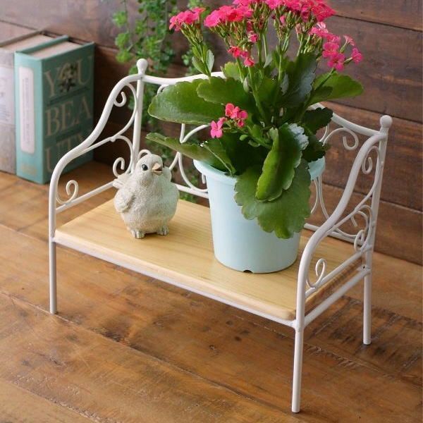 フラワースタンド ミニベンチ 花台 アイアン おしゃれ かわいい アンティーク風 エレガント 小さい フラワーラック 鉢置き台 スチールアイアンのミニベンチ ミニベンチ ディスプレイスタンド 花台 フラワースタンド アイアン