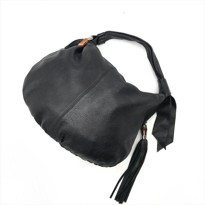 GUCCI ハンドバッグ ワンショルダー バンブー タッセル レザー 美品 GUCCI グッチ バンブー タッセル レザー ホーボー ワンショルダー