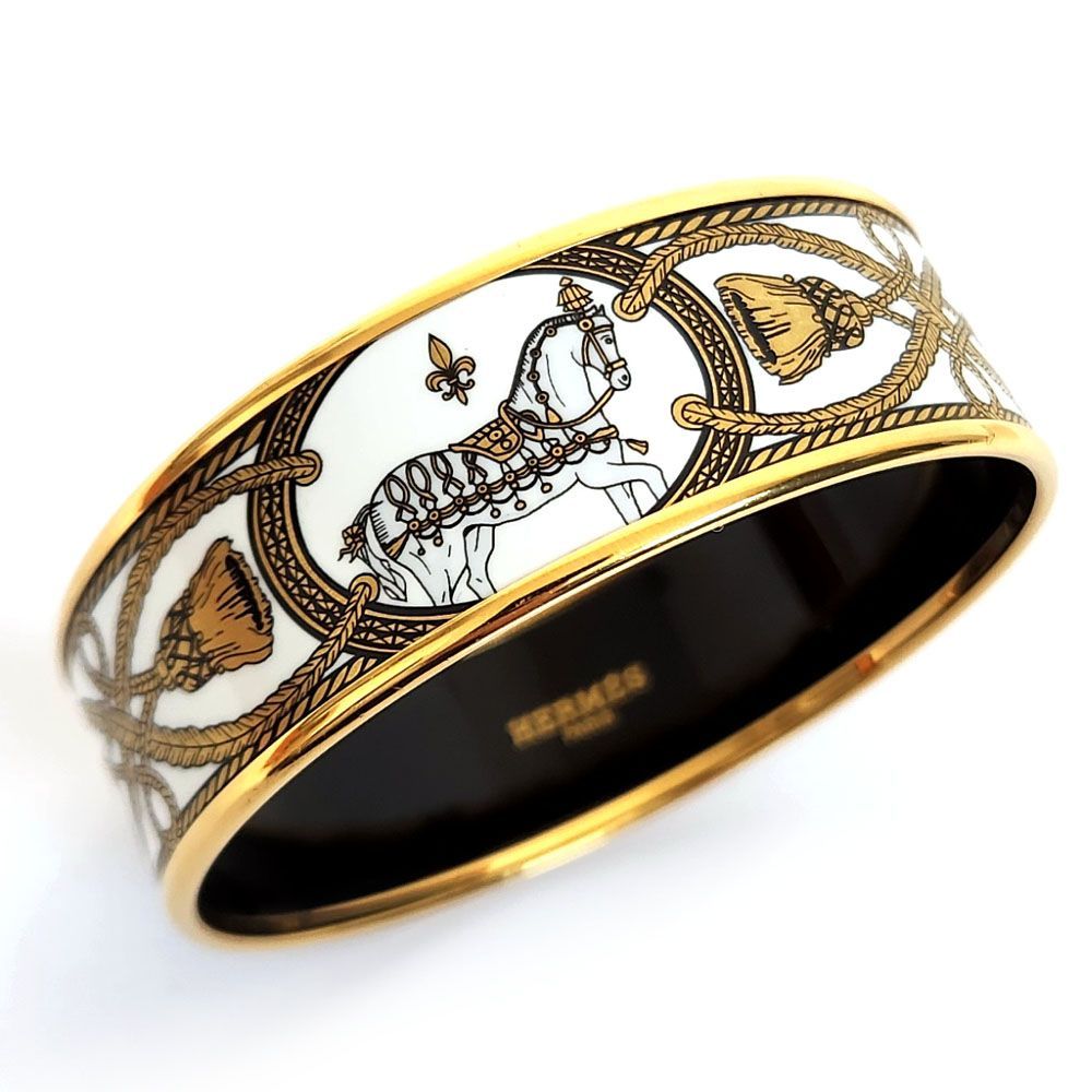 エルメス HERMES エマイユ バングル GM ホワイト ゴールド 七宝焼