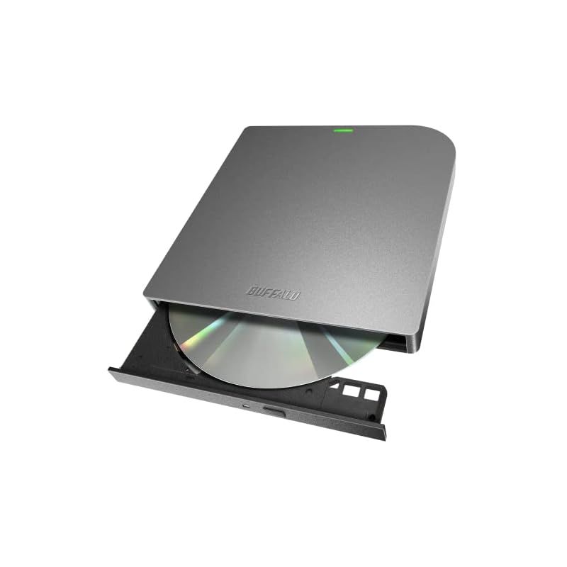 バッファロー USB3.2(Gen1)/3.0 外付け Mac 対応 DVD/CDドライブ バスパワー(給電ケーブル付き) 薄型ポータブル 国内メーカー グレイ DVSM-PMV8U3-GY/N