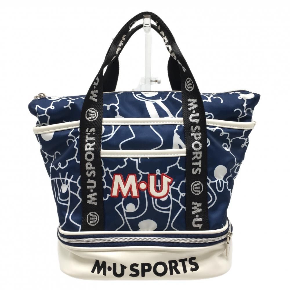 美品】MUスポーツ 2層式保冷カートバッグ ネイビー×白 総柄