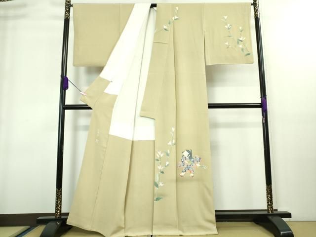平和屋本店■極上　二代目・由水十久　本加賀友禅　訪問着　杜鵑草　白橡色地　大丸扱い　逸品　DZAA8328kh5 平和屋本店□極上 二代目・由水十久 本加賀友禅 訪問着 杜鵑草 白橡色