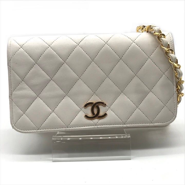 CHANEL シャネル ココマーク ミニマトラッセ ラムスキン プッシュロック チェーン ショルダー バッグ ホワイト レディース k5605